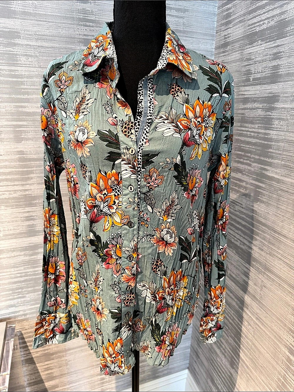 Cino Floral Cotton Blouse Size Large Like New